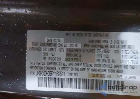 2024 Mazda Cx-90 3.3 Turbo Premium из США, поврежденный, VIN JM3KKDHD5R1162514